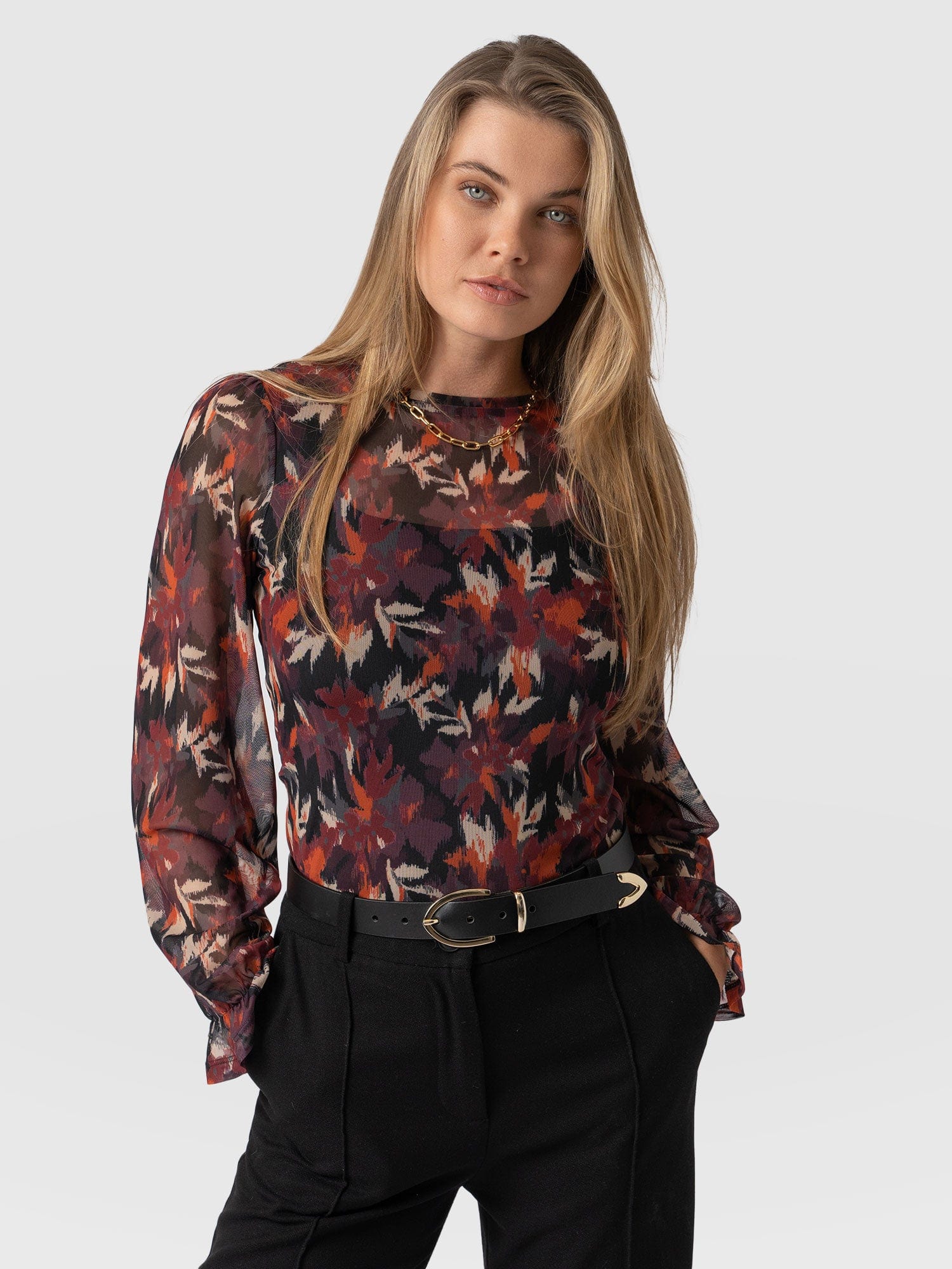 Poppy Mesh Long Sleeve Top Earthy Bloom - Women's Top | Saint + Sofia® EU